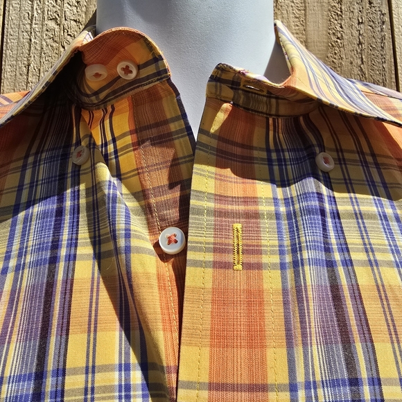 Tommy Hilfiger Cotton Orange Yellow Button Down Long Sleeve Shirt Men's Size M - Picture 5 of 11
